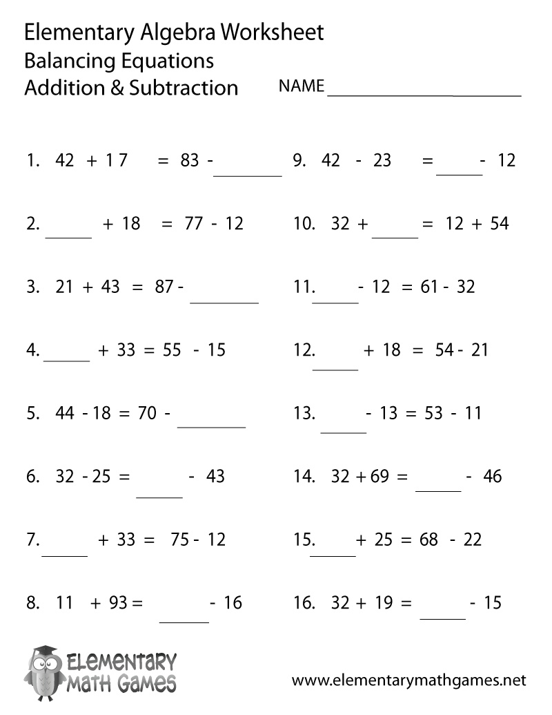 problems Algebra Balancing worksheet algebra Elementary Printable Equations Worksheet