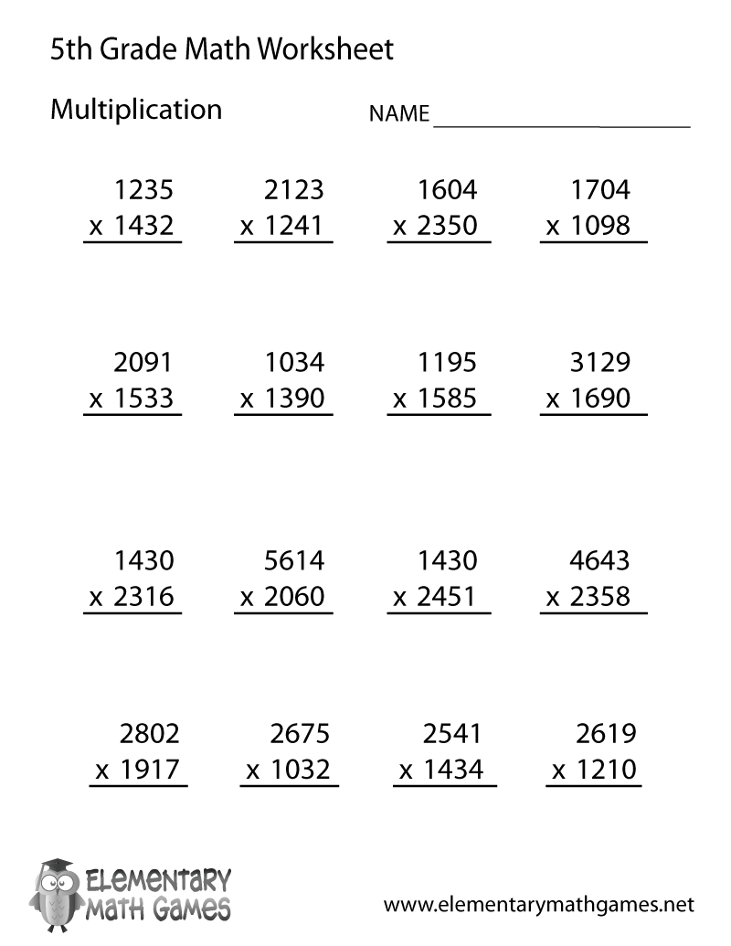 Multiplication Worksheet For 5th Grade