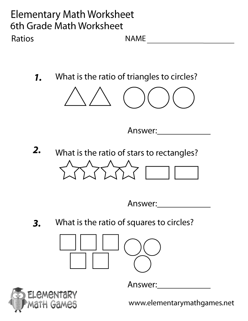 Sixth Grade Ratios Worksheet