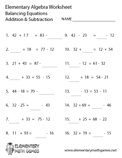 Elementary Algebra Balancing Equations Worksheet
