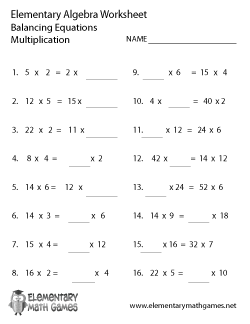 Elementary Algebra Multiplication Worksheet