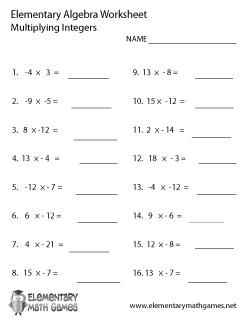 Elementary Algebra Multiply Integers Worksheet