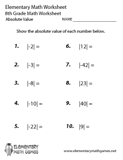 Eighth Grade Absolute Value Worksheet