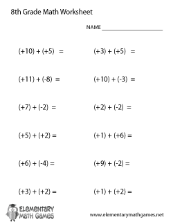 Eighth Grade Addition Worksheet