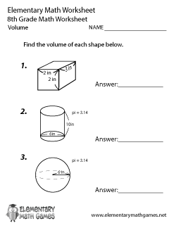 Eighth Grade Volume Worksheet