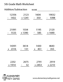 Fifth Grade Arithmetic Worksheet