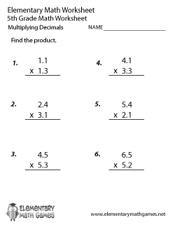 Fifth Grade Decimals Multiplication Worksheet