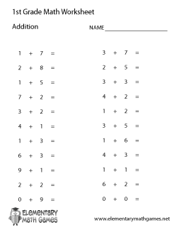 First Grade Simple Addition Worksheet