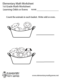 First Grade Learning Odds or Evens Worksheet