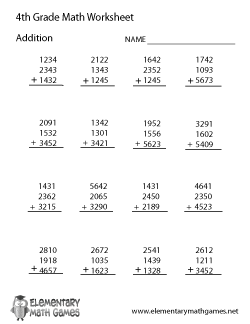 Fourth Grade Addition Worksheet