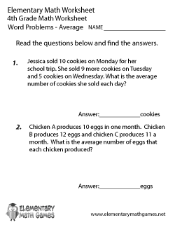 Fourth Grade Word Problems Worksheet