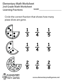 Second Grade Learning Fractions Worksheet