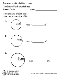 Seventh Grade Area of Circles Worksheet