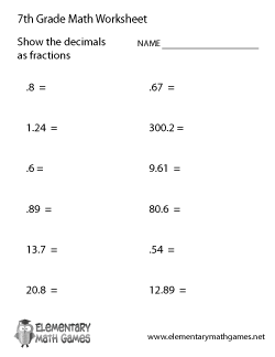 Seventh Grade Decimals Worksheet