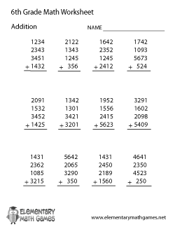 Sixth Grade Addition Worksheet