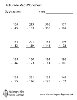 Third Grade Subtraction Worksheet