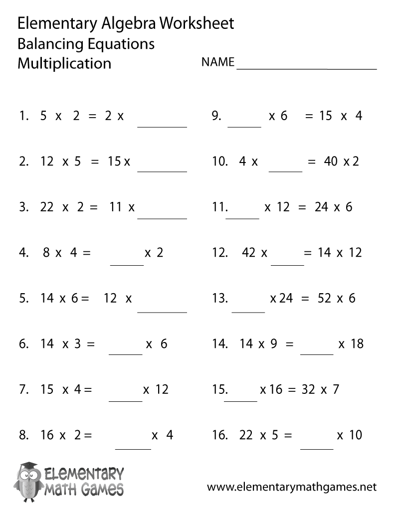 Multiplication Equations Worksheets Answers