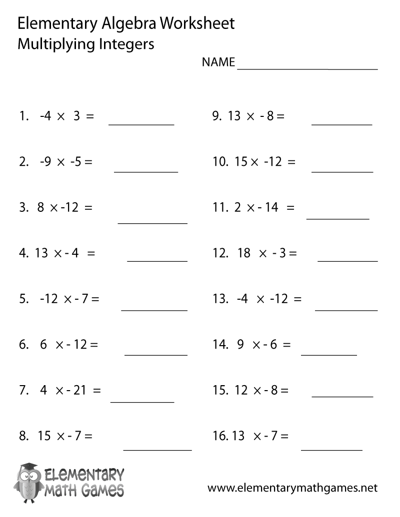 Elementary Algebra Multiply Integers Worksheet Within Operations With Integers Worksheet Pdf