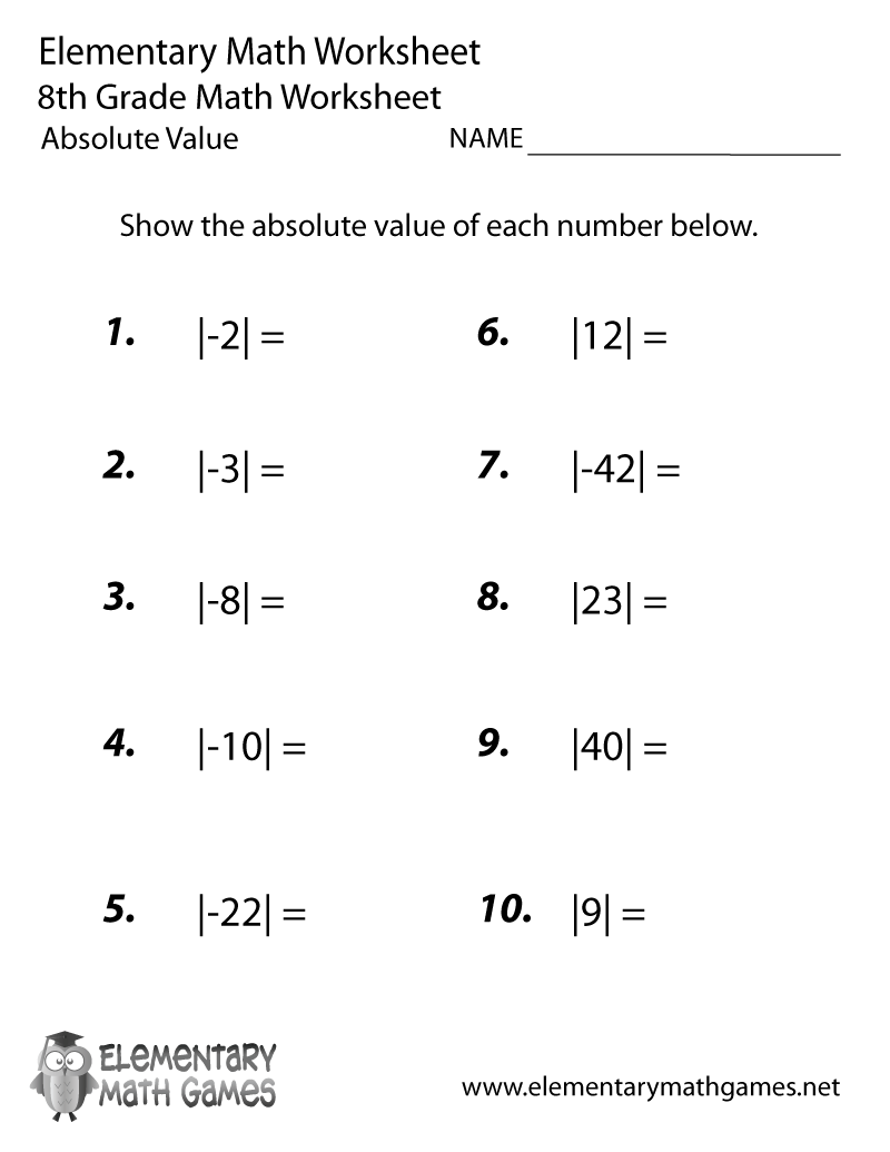 Eighth Grade Absolute Value Worksheet Throughout Integers And Absolute Value Worksheet