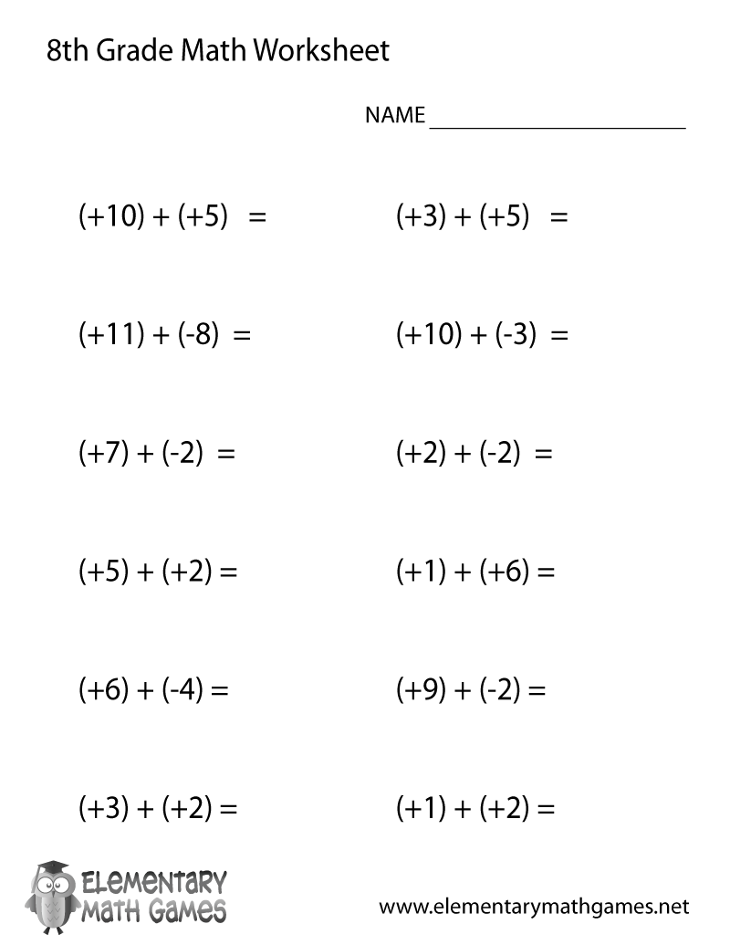 free math worksheets 8th grade