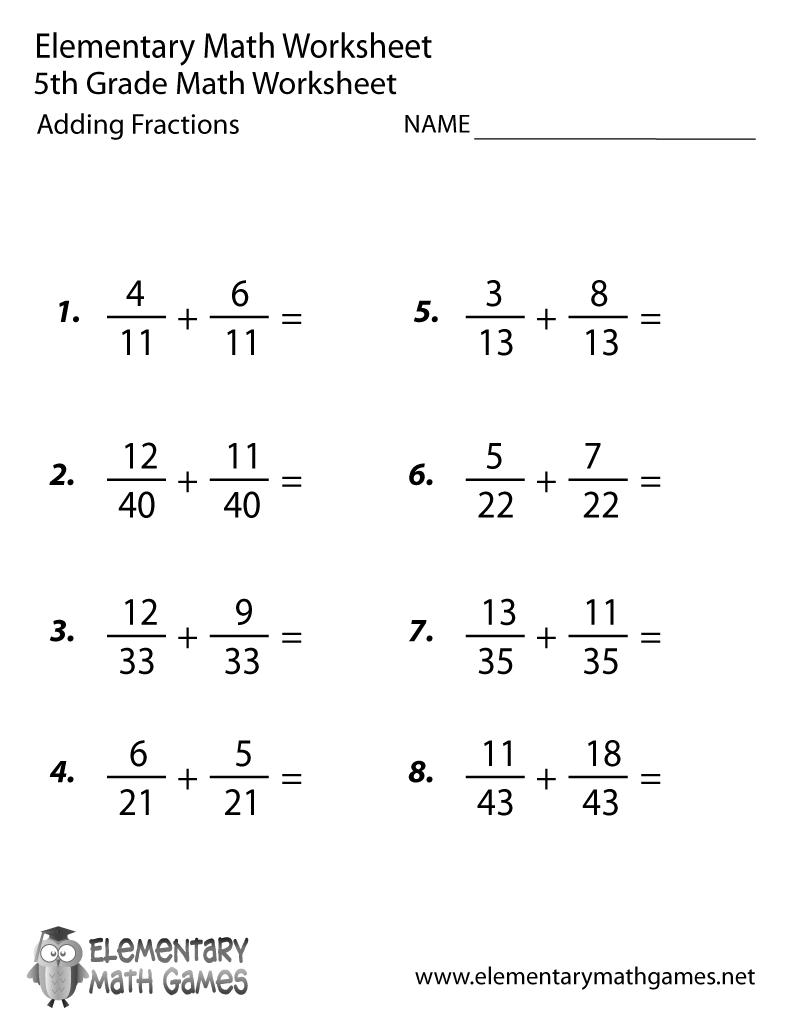 Fifth Grade Mathematics Chart