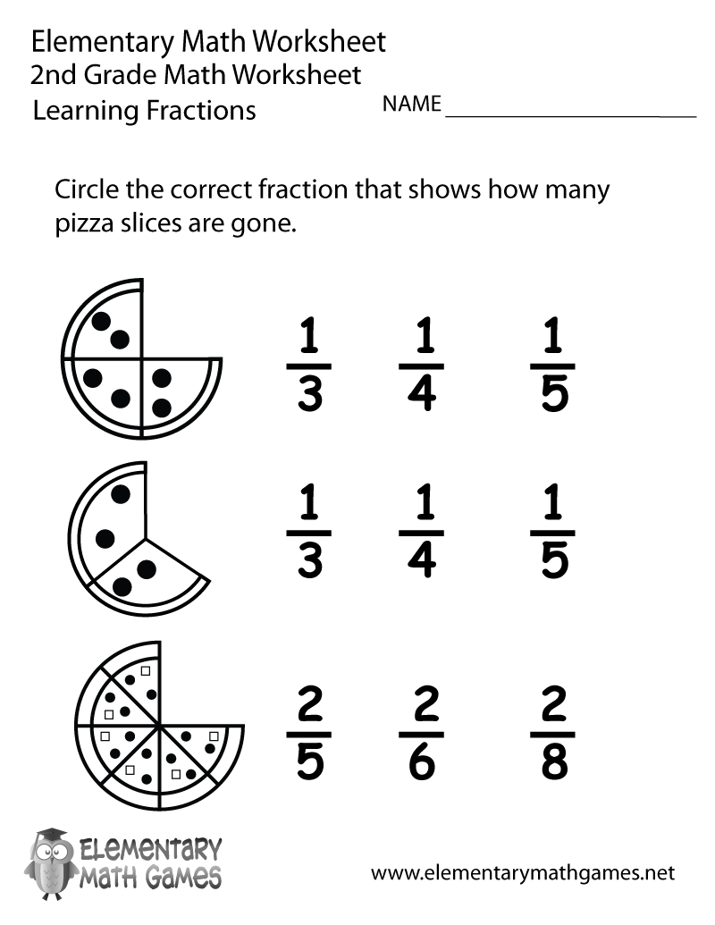 Free Printable Learning Fractions Worksheet for Second Grade