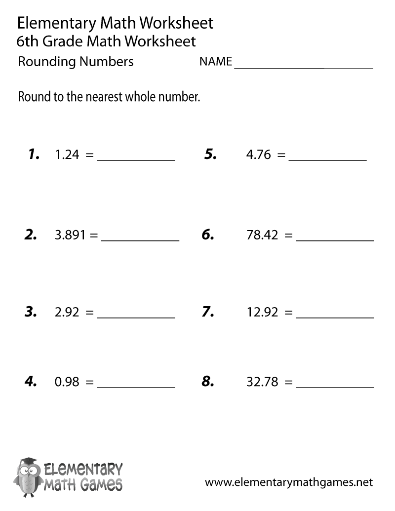 Sixth Grade Rounding Numbers Worksheet Printable