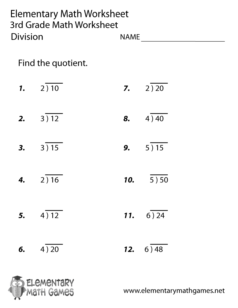 third grade division worksheet